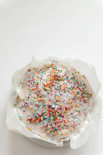 istock Easter cake, kulich with glaze on white background. 1312167196