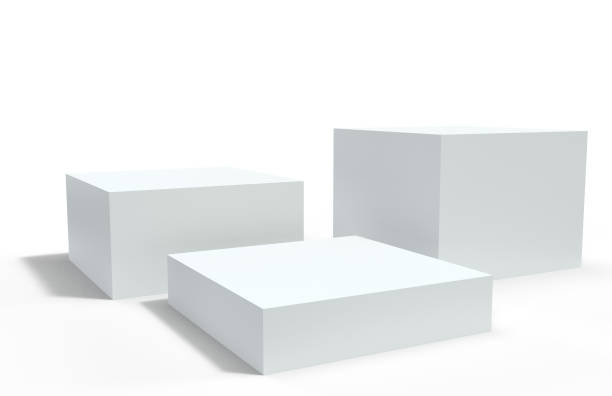 istock Podium pedestal, display or stage stand background, racked dais platform. 3D realistic white studio podium or product display pedestal and platform pillar blocks 1312171501