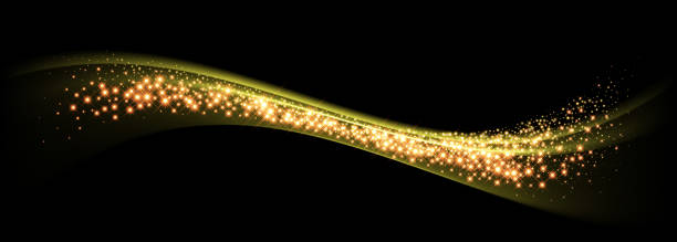 istock Gold line background, shiny wave with vector golden light sparkles and glitter swirl. Christmas gold glistering wave line with sparkling particles glow, abstract magic glistening shine 1312171810
