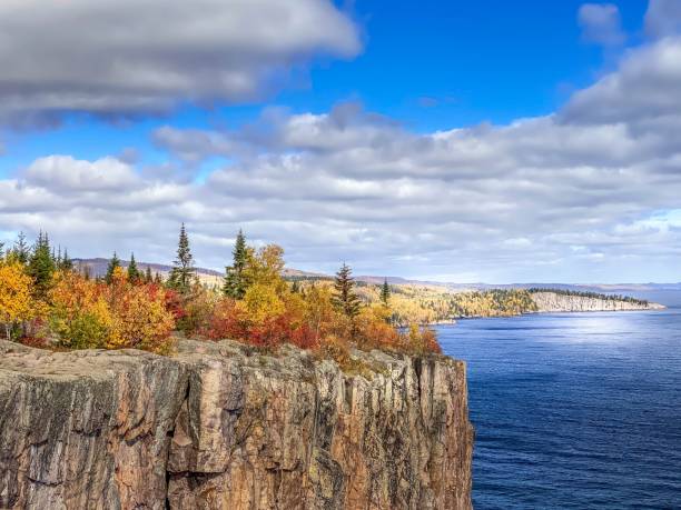 Clouds and Blue Sky over Palisade Head in Northern Minnesota in Autumn stock photo