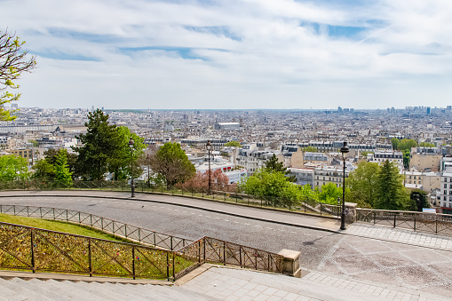 Paris, panorama of the city, from Montmartre hill, typical roofs