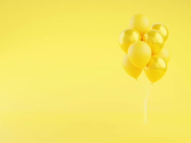 istock Yellow glossy and matte balloons 3d render illustration on background with copy space. 1312175882