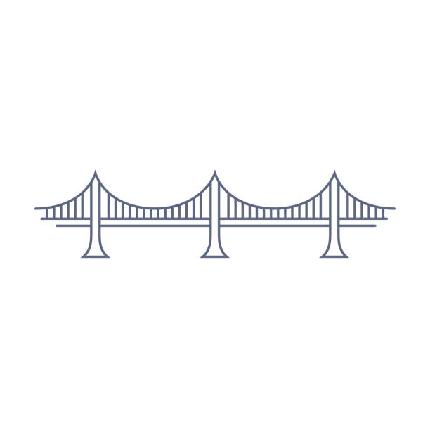 ブリッジラインベクトルアイコン - 吊り橋白の背景にリニアスタイルでシンプルなピクトグラム。ベクトルの図 - suspension railway点のイラスト素材／クリップアート素材／マンガ素材／アイコン素材