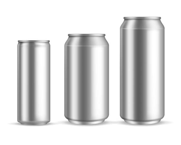 Aluminum cans realistic. Metallic blank beer or soda, water or juice can, silver empty drink packaging 300 330 500 ml. Marketing branding container mockup collection. Vector isolated set Aluminum cans realistic. Metallic blank beer or soda, water or juice can, silver colored empty drink packaging 300 330 500 ml. Marketing branding container mockup collection. Vector 3d isolated set aluminum sign mockup stock illustrations