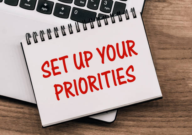 istock SET UP YOUR PRIORITIES - inscription on notepad on laptop keyboard. 1312179307