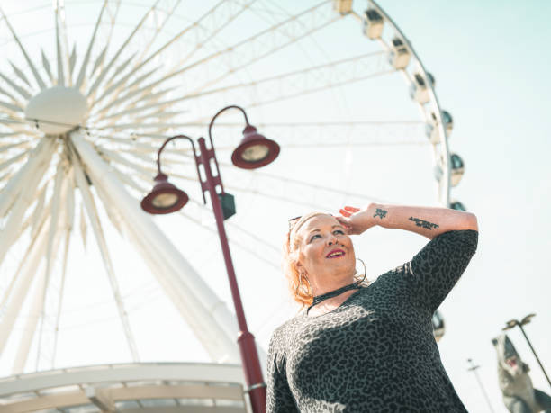 istock Transgender woman feeling happy at amusement park 1312183674