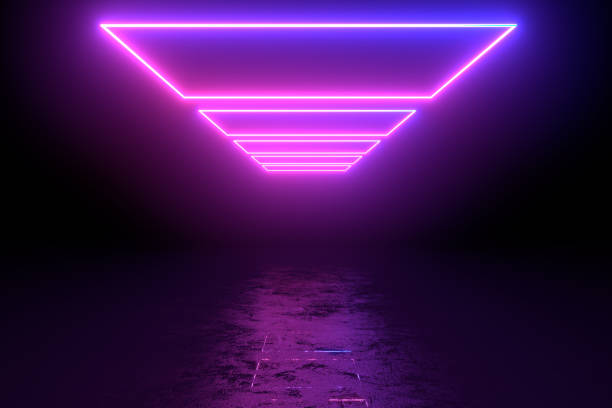 istock Abstract exhibition background with ultraviolet neon lights, glowing lines 1312184008
