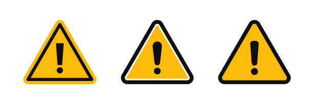 Attention icon set. Warning sign. Hazard warning symbol. Set of black and yellow triangular signs with exclamation mark. Vector illustration Attention icon set. Warning sign. Hazard warning symbol. Set of black and yellow triangular signs with exclamation mark. Vector illustration notification icon stock illustrations