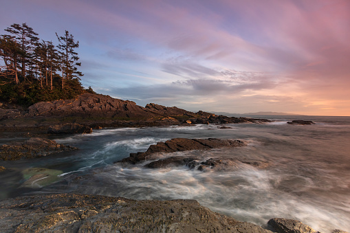 Sunset along the shores of Botanical beach.