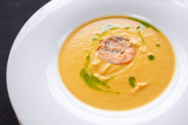 istock Cheese cream soup with grilled chicken meat 1312187608