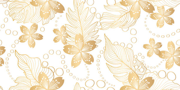 ilustraciones, imágenes clip art, dibujos animados e iconos de stock de patrón floral sin costuras en estilo oriental. fondo floral. florecer la textura del jardín con flores. - summer flower head macro backgrounds