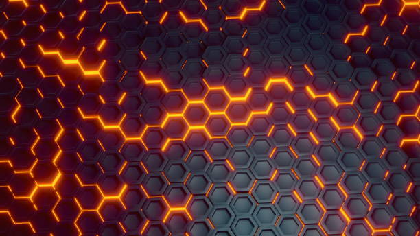 Futuristic sci-fi hexagon surface pattern with offset effect background stock photo