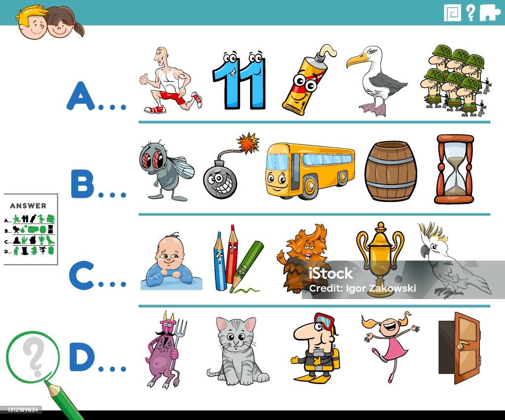 First Letter Of A Word Cartoon Educational Task For Children Stock ...