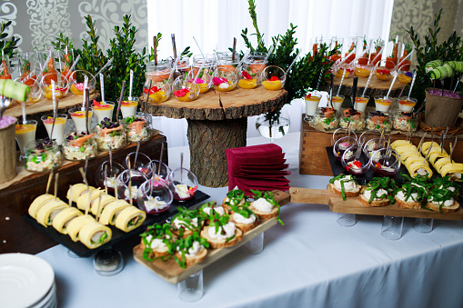 Delicious snacks at the banquet. Catering. High quality photo