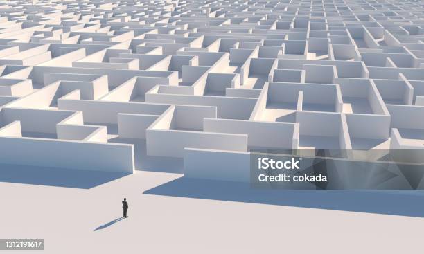 Businessman Looking At Maze Entrance Stock Photo - Download Image Now - Maze, Decisions, Adversity