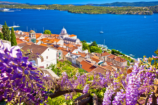 Sibenik waterfront and st. James cathedral view from above, UNESCO heritage in Dalmatia region of Croatia