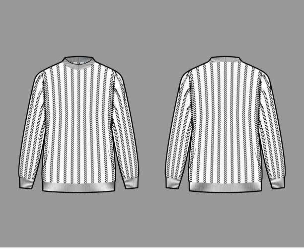 istock Ribbed Sweater technical fashion illustration with rib crew neck, long sleeves, oversized, hip length, knit cuff trim 1312195525
