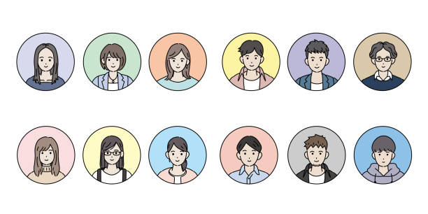 ilustracja przedstawiająca zestaw ikon młodych ludzi - student obrazy stock illustrations