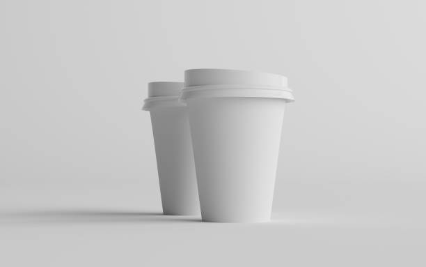 istock 12 oz. / 355ml Single Wall Paper Regular / Medium Coffee Cup Mockup with White Lid - Two Cups 1312202458