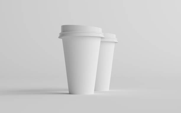 istock 16 oz. Single Wall Paper Large Coffee Cup Mockup with White Lid - Two Cups 1312203121