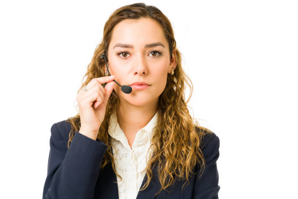 istock Serious attractive woman wearing a headset at work 1312204322