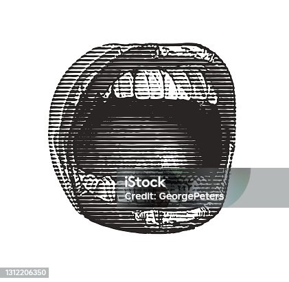 istock Close up of mouth screaming with glitch technique 1312206350