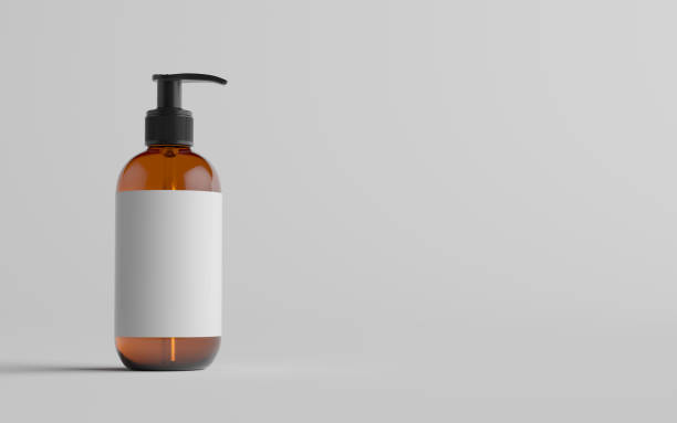 istock Amber Glass Pump Bottle Mock-Up - Liquid Soap, Shampoo Dispenser - One Bottle. Blank Label 1312212349