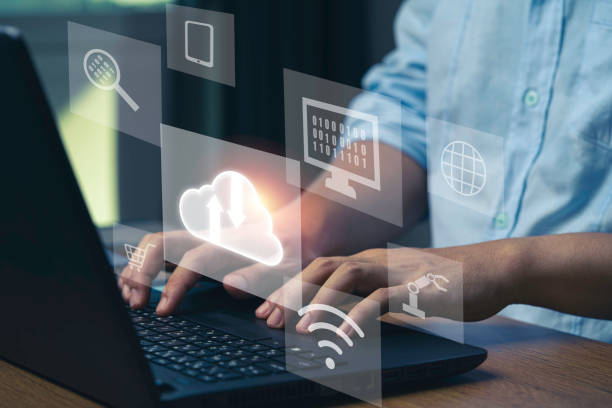 istock Virtual Cloud and technology icons , Businessman using laptop computer to control operations thru cloud computing system. 1312213003