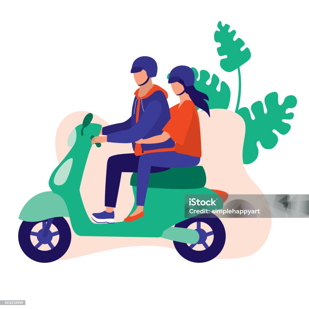 Young Couple Riding Scooter Together Dating And Transportation Concept  Vector Flat Cartoon Illustration Stock Illustration - Download Image Now -  iStock