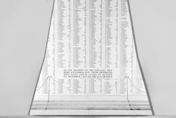 Pearl Harbor, Hawaii, USA - April 7, 2021: List of USA service men at the USS Arizona Memorial who lost their lives during the attack at Pearl Harbor on Dec 7th 1941.