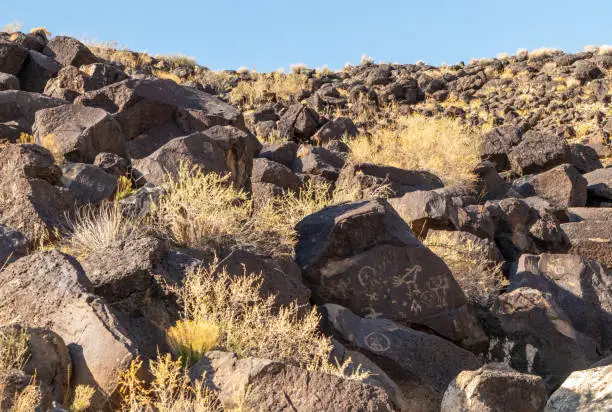 Ancient Native American Rock Art in Petroglyph National Monument, Albuquerque, New Mexico