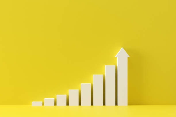 Growth bar chart and white arrow with yellow background,business concept. Growth bar chart and white arrow with yellow background,business concept. bar graph photos stock pictures, royalty-free photos & images