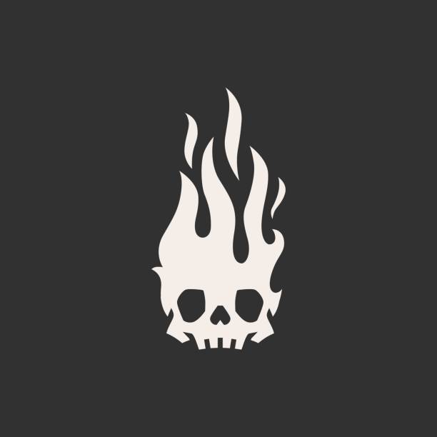 feuer schädel flamme hipster vintage vektor-symbol-illustration - inferno fire flame skull stock-grafiken, -clipart, -cartoons und -symbole