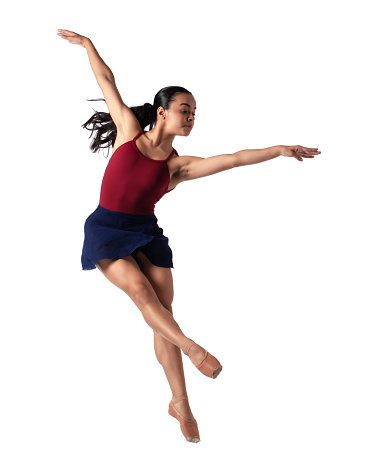 Ballet dancer jump on white background