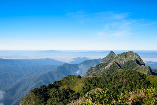 Mountain landscape Scenery fog and cloud mountain forest and sunrise sky, highland landscape with blue sky background on Doi Luang Chiang Dao, Chiangmai   Thailand appalachian mountains stock pictures, royalty-free photos & images
