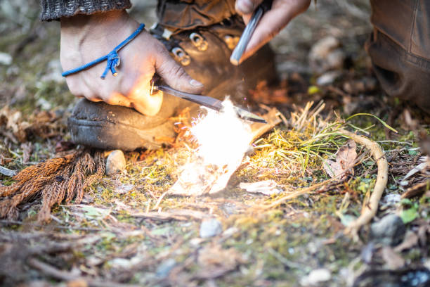 Primitive ways to start a fire with a Ferro cerium rod
