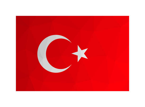 istock Vector isolated illustration. National Turkish flag with white star and crescent. Official symbol of Turkey. Creative design in low poly style with triangular shapes 1312238117