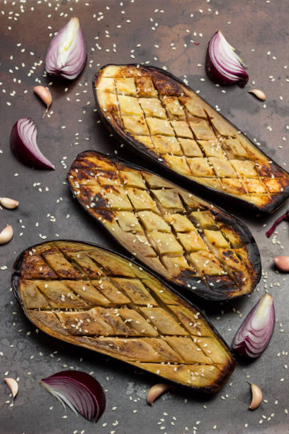 istock Fried eggplant with sesame seeds, onions and garlic. 1312240665