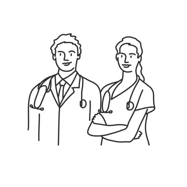 Vector illustration of Chief physician and nurse with stethoscop.