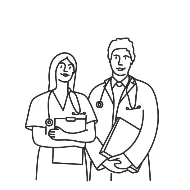 Vector illustration of Doctors man and woman with stethoscop.