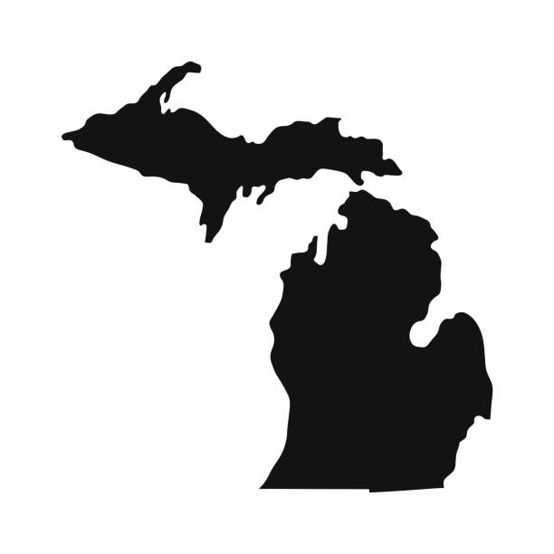 michigan czarna mapa na białym tle - michigan stock illustrations