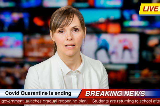 istock An anchorwoman reporting live breaking news 1312247263