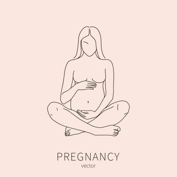 ilustrações de stock, clip art, desenhos animados e ícones de beautiful silhouette of pregnant woman. pregnant woman vector icon in trendy linear style. gynecology clinic logo, design element for hospital website. - white background yoga exercising women