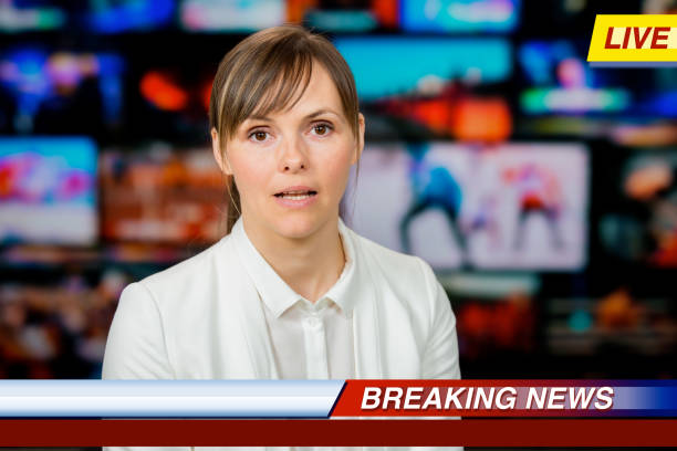 istock An anchorwoman reporting live breaking news 1312247376