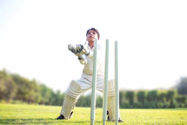 a boy wicket keeper during cricket game a boy wicket keeper during cricket game cricket player stock pictures, royalty-free photos & images