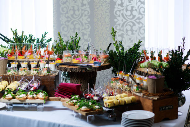 istock Catering service. Snacks for guests on the table. 1312252112