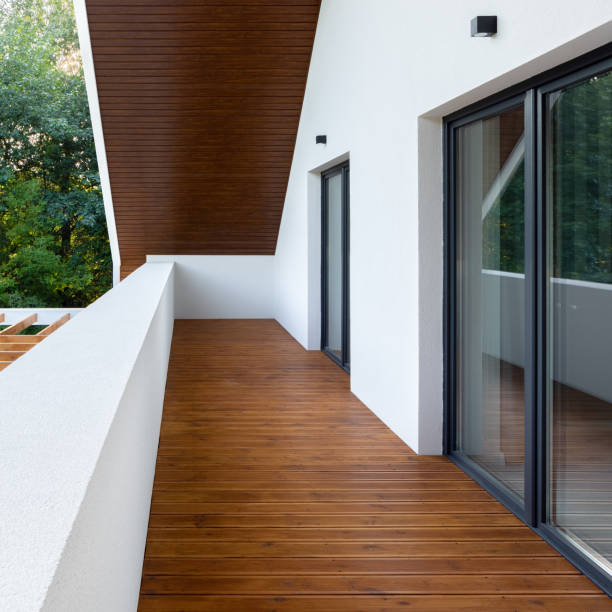 istock Home balcony with wooden floor 1312252154