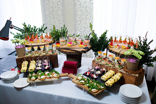 Catering service. Snacks for guests on the table. High quality photo