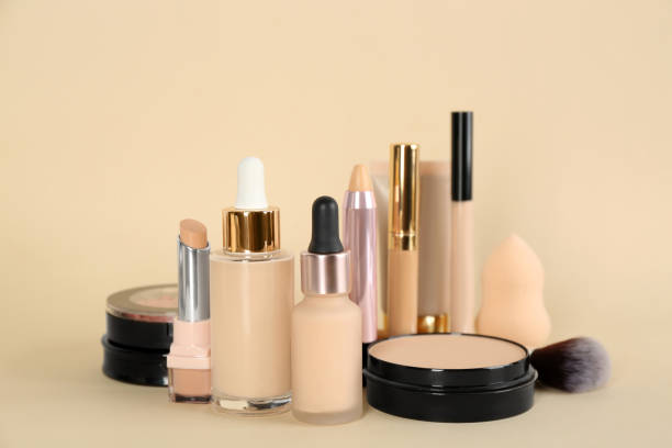 istock Foundation makeup products on beige background. Decorative cosmetics 1312256737