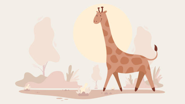 ilustraciones, imágenes clip art, dibujos animados e iconos de stock de ilustración de jirafa. escena del desierto africano - grass nature dry tall